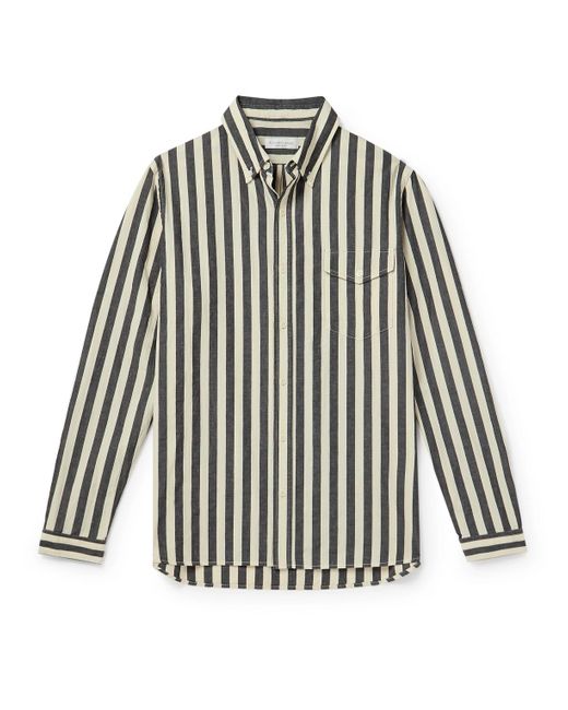 Richard James Black Button-down Collar Striped Slub Cotton Oxford Shirt for men