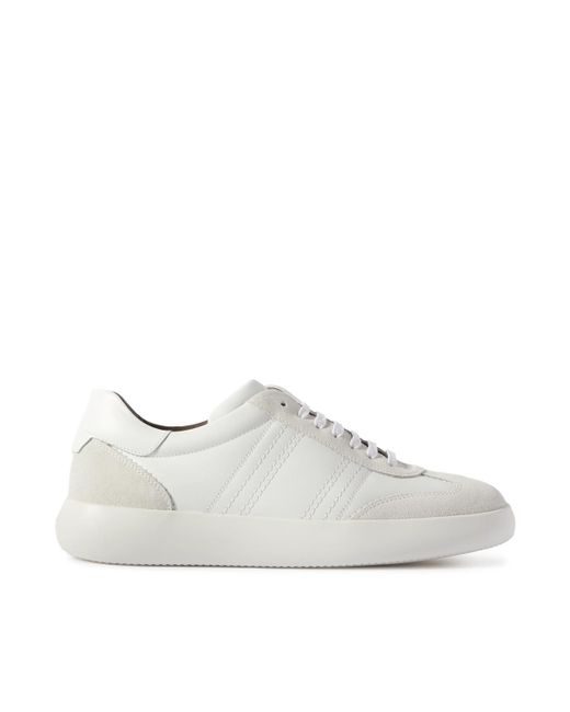 Brioni White Suede-trimmed Leather Sneakers for men