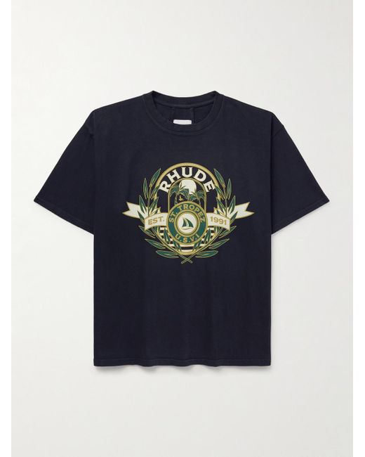 Rhude Blue St. Tropez Logo-Print Cotton-Jersey T-Shirt for men