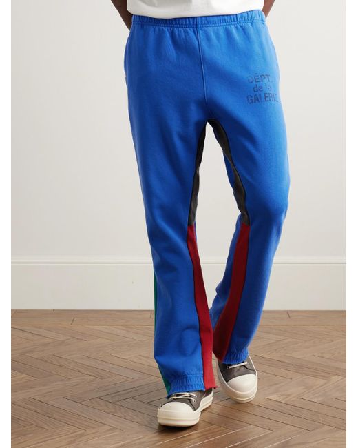 GALLERY DEPT. Blue Flared Denim-Panelled Logo-Print Cotton-Jersey Sweatpants for men