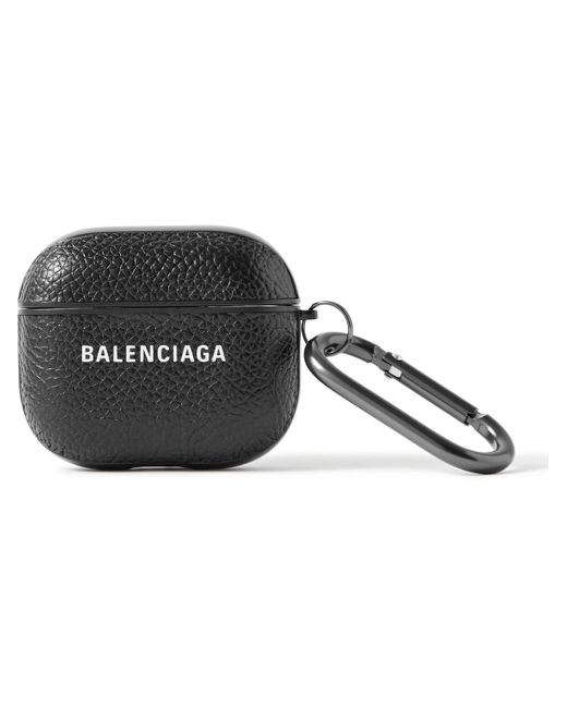 Balenciaga Logo-print Full-grain Leather Airpods Pro Case in Black for