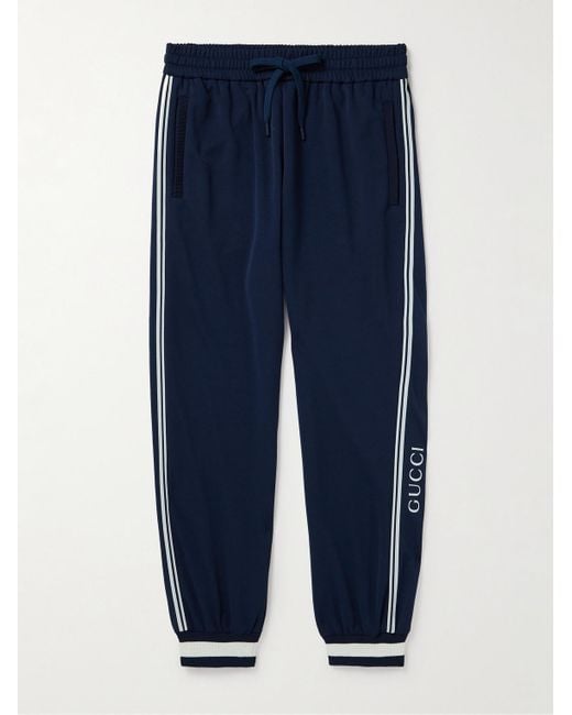 Gucci Blue Tapered Logo-print Striped Jersey Sweatpants for men