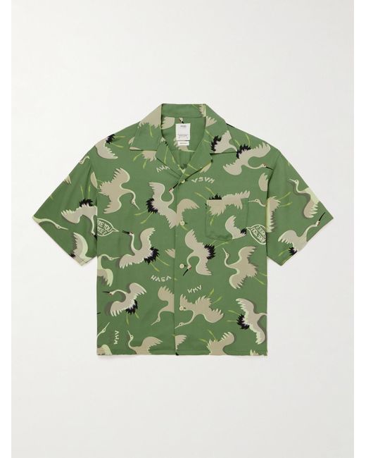 Visvim Green Crosby Camp-collar Printed Crepe Shirt for men