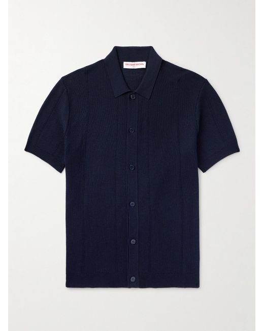 Orlebar Brown Blue Tiernan Ribbed Cotton Polo Shirt for men