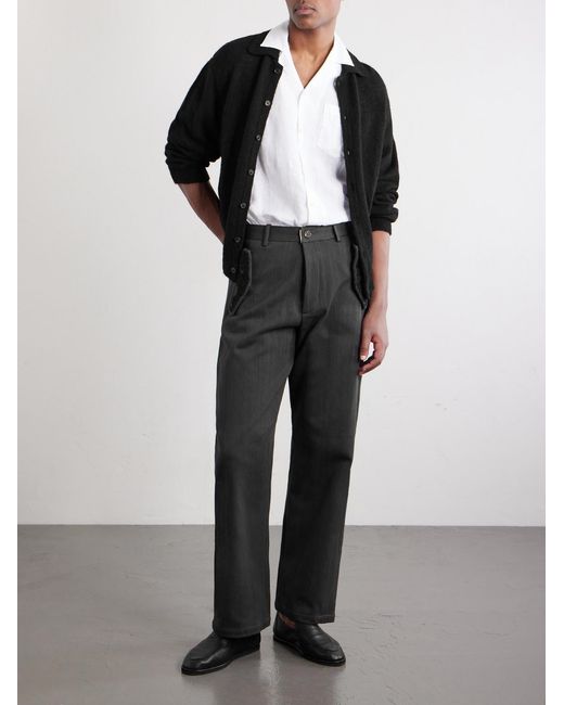 Kartik Research Black Straight-Leg Embroidered Cotton-Twill Trousers for men