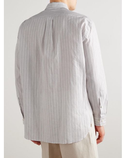 Loro Piana White Raffaele Striped Cotton And Linen-blend Half-placket Shirt for men