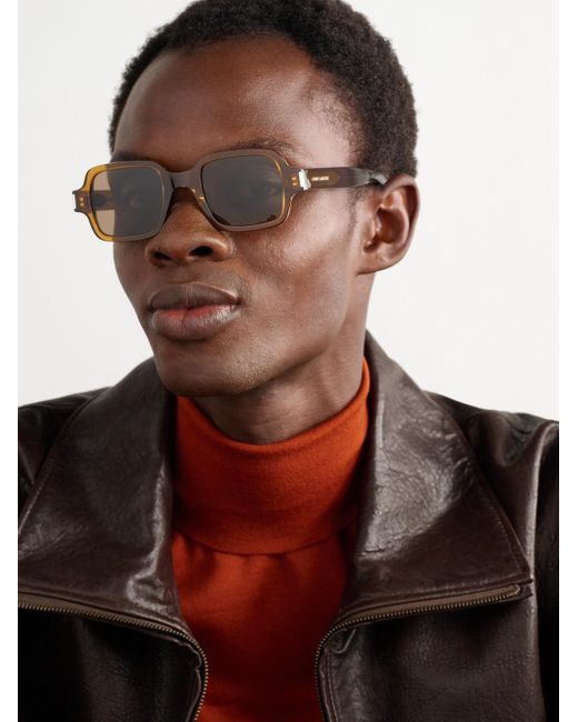 Saint Laurent Brown Rectangular-frame Acetate Sunglasses for men