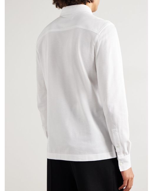 Zegna White Suede-Trimmed Cotton-Piqué Polo Shirt for men