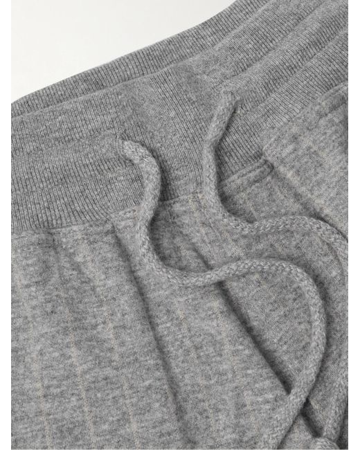 Brunello Cucinelli Gray Tapered Pinstriped Cashmere And Cotton-blend Sweatpants for men