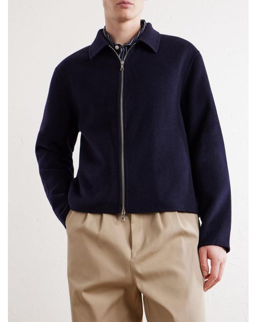 Officine Generale Blue Mazir Wool Bomber Jacket for men