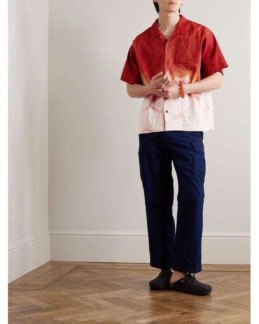 Camicia in misto cotone e lino tie-dye con colletto aperto Greetings di STORY mfg. in Red da Uomo