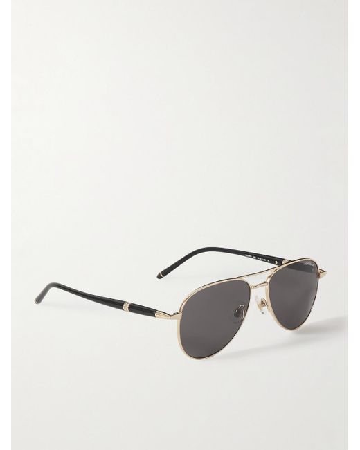 Montblanc Gray Meisterstück Aviator-style Gold-tone Acetate Sunglasses for men