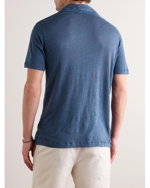 Hartford Blue Linen Polo Shirt for men