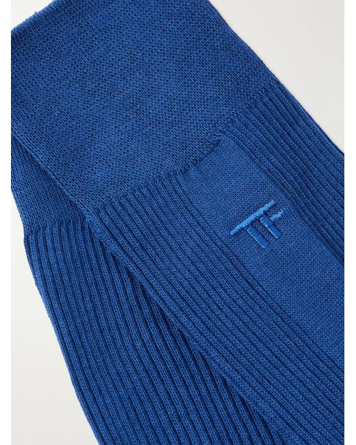Tom Ford Blue Logo-Embroidered Ribbed Cotton Socks for men