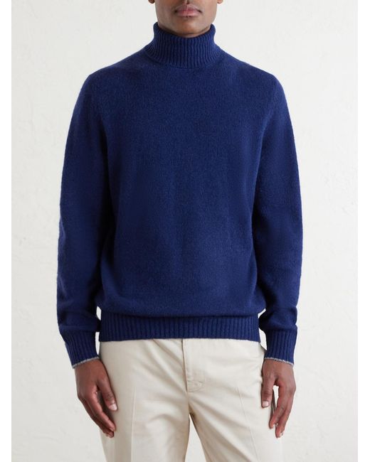 Brunello Cucinelli Blue Alpaca-Blend Rollneck Sweater for men