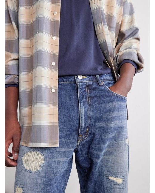 Beams Plus Blue Straight-Leg Distressed Jeans for men