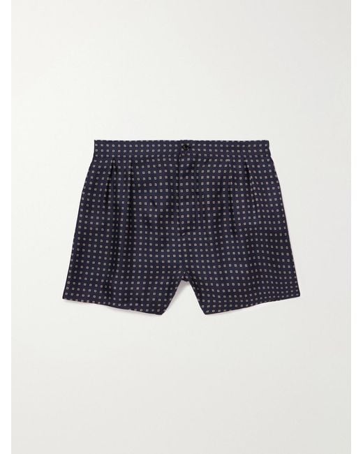 Saint Laurent Blue Straight-Leg Printed Silk-Twill Shorts for men