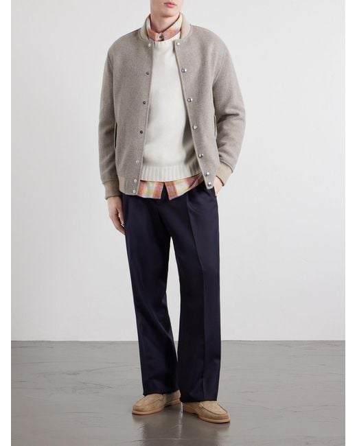 Eleventy Gray Wool And Cashmere-Blend Herringbone Bomber Jacket for men