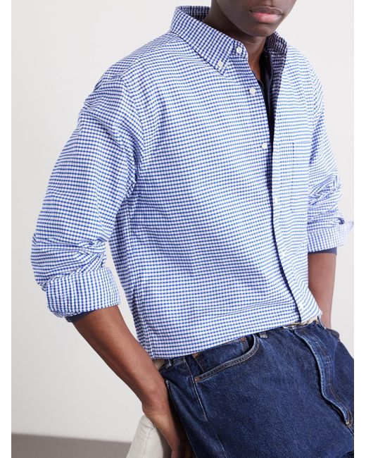 Beams Plus Blue Button-Down Collar Checked Cotton Shirt for men