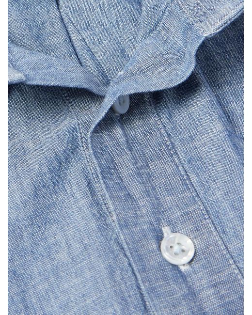 Drake's Hemd aus Baumwoll-Chambray mit kurzer Knopfleiste in Blue für Herren