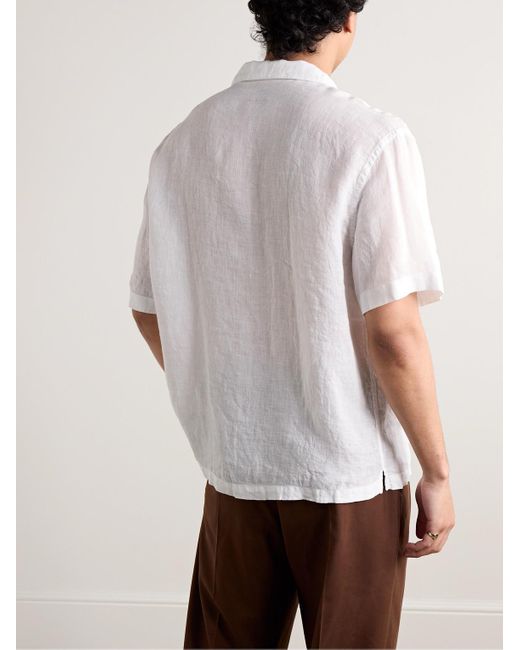 Altea White Bart Camp-collar Garment-dyed Linen Shirt for men