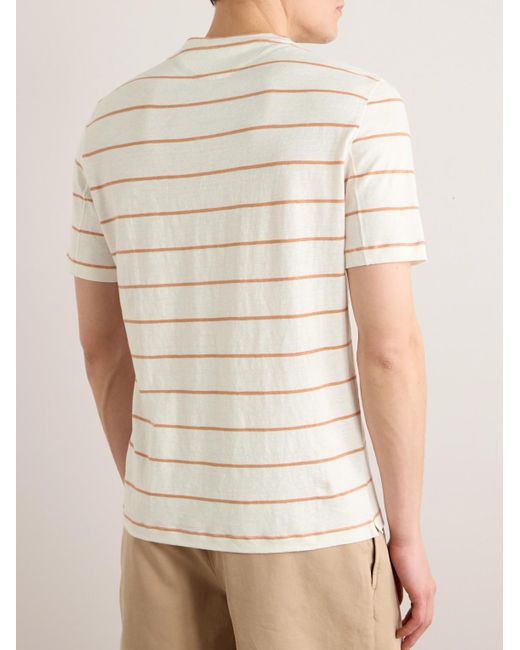 T-shirt in misto lino e cotone a righe di Brunello Cucinelli in Natural da Uomo