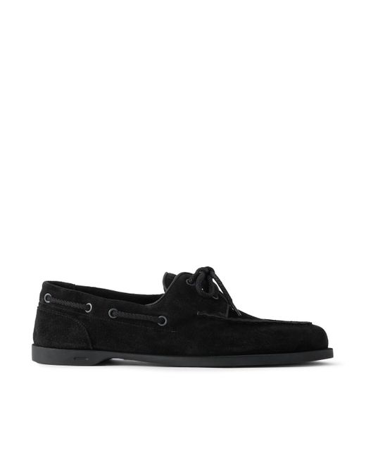 John Lobb Black Foil Suede Boat Shoes for men