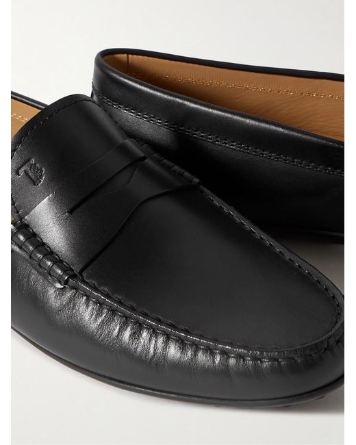 Tod's Black City Gommino Logo-Debossed Leather Driving Shoes for men