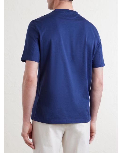 Brunello Cucinelli Blue Layered Logo-Print Cotton-Jersey T-Shirt for men