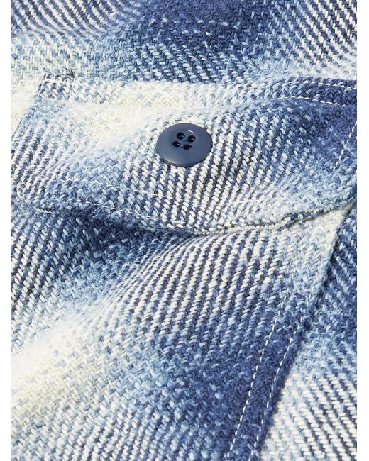 Remi Relief Blue Corduroy-Trimmed Checked Cotton-Flannel Shirt for men