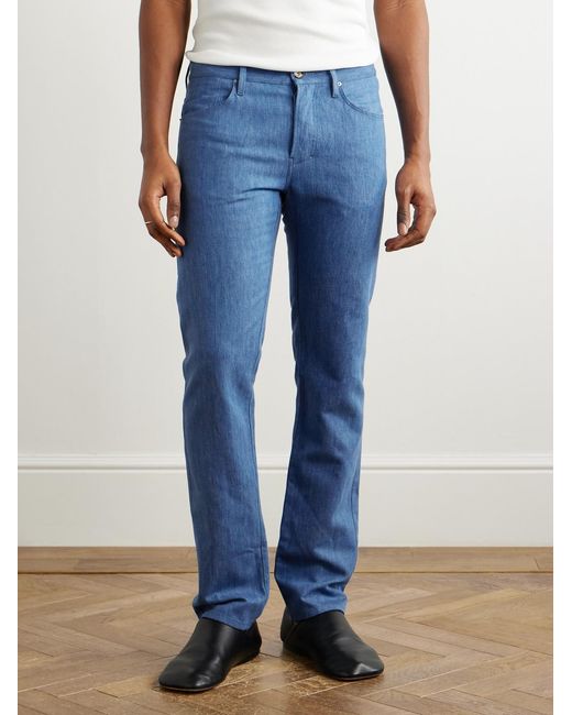 Gabriela Hearst Blue Slim-Fit Cotton And Linen-Blend Trousers for men