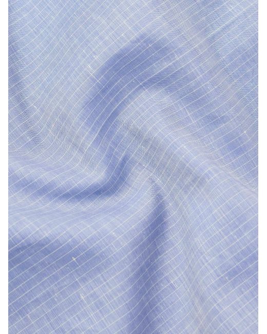 Loro Piana Suwako gestreiftes Hemd aus einer Leinen-Baumwollmischung mit Stehkragen in Blue für Herren