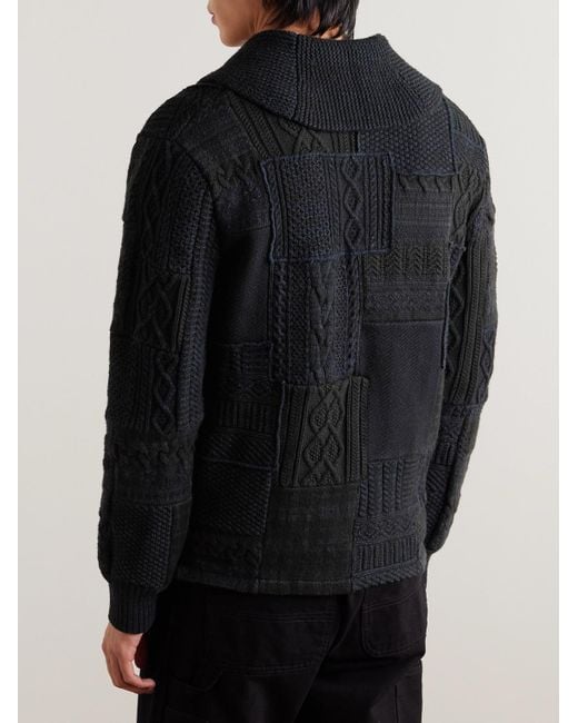 RRL Blue Shawl-collar Patchwork Cotton And Wool-blend Cardigan for men