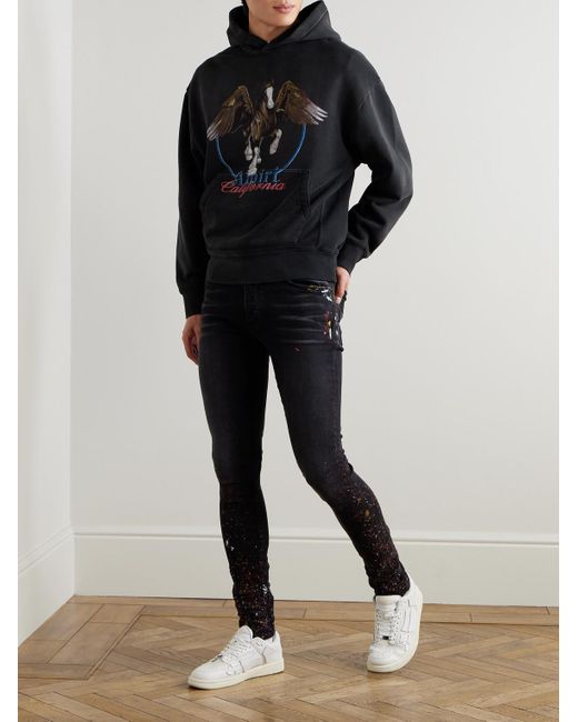 Amiri Black Distressed Logo-Print Cotton-Jersey Hoodie for men