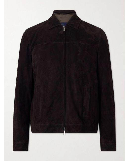 Thom Sweeney Black Suede Bomber Jacket for men