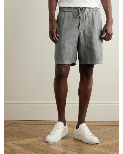 James Perse Gray Straight-Leg Garment-Dyed Linen Drawstring Shorts for men