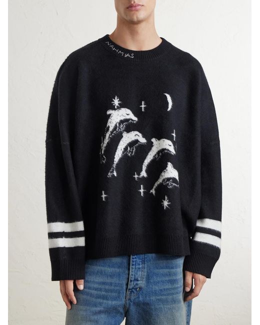 NAHMIAS Blue Dolphin Dreams Logo-Embroidered Cotton And Wool-Blend Sweater for men