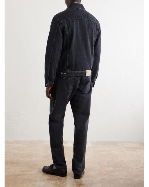 Canali Blue Leather-Trimmed Denim Jacket for men