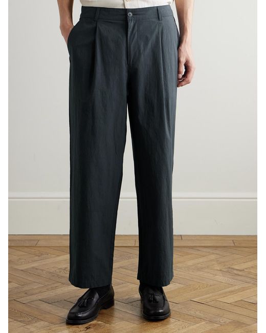 Folk Blue Straight-Leg Pleated Cotton Trousers for men