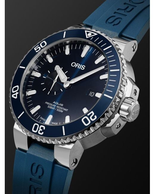 Oris Black Aquis Small Second Date Automatic 45.5Mm Stainless Steel And Rubber Watch, Ref. No. 01 743 7733 4155-07 4 24 69Eb for men