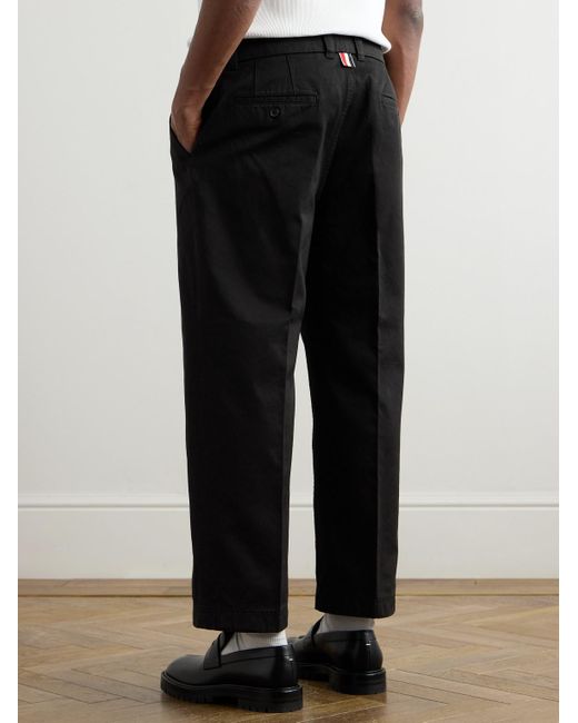 Thom Browne Black Utility Tapered Garment-Dyed Cotton-Twill Trousers for men