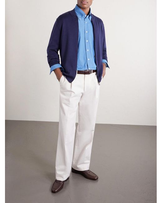 Thom Sweeney Blue Zip-Up Cotton Sweater for men