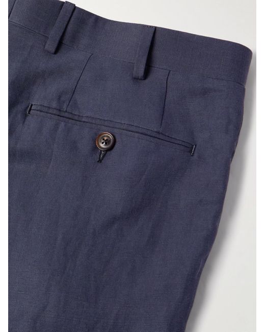 Pantaloni slim-fit a gamba dritta in misto lino e seta di Canali in Blue da Uomo