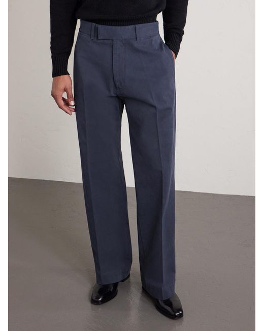 Tom Ford Blue Wide-Leg Cotton-Drill Trousers for men