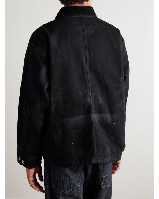 Neighborhood Black Corduroy-trimmed Paint-splattered Denim Jacket for men