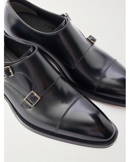 Tom Ford Black Elkan Leather Monk-Strap Shoes for men