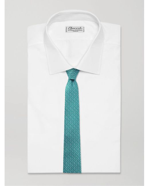 Ferragamo Blue Printed Silk-twill Tie for men