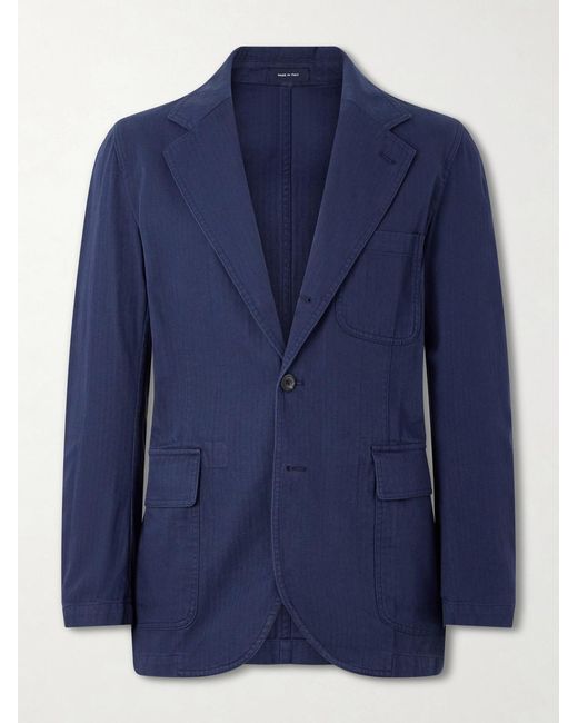 Drake's Blue Games Herringbone Cotton Suit Jacket for men