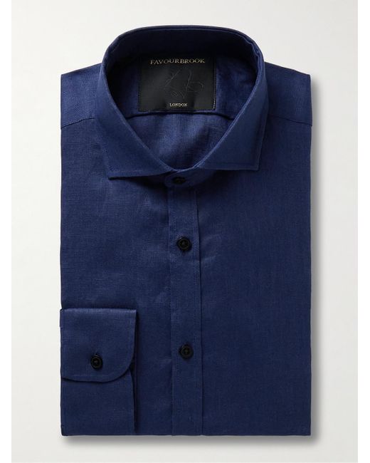 Favourbrook Blue Bridford Cutaway-collar Linen Shirt for men