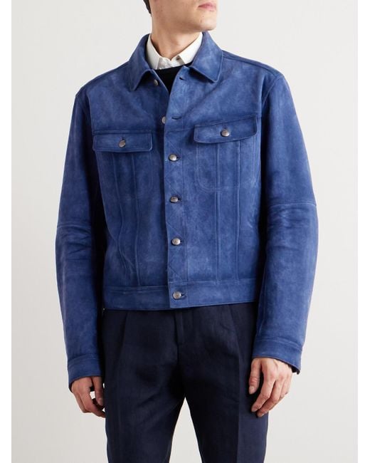 Ralph Lauren Purple Label Blue Clifton Suede Trucker Jacket for men